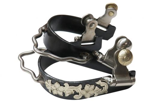 Ladies black steel bumper spur with silver overlays-Ladies black steel bumper spur with silver overlays
