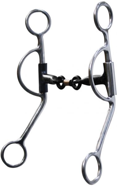 stainless steel sweet iron training snaffle with copper wrapped dogbone 5-1/4" mouth and 7-3/4" cheek- stainless steel sweet iron training snaffle with copper wrapped dogbone 5-1/4 mouth and 7-3/4 cheek