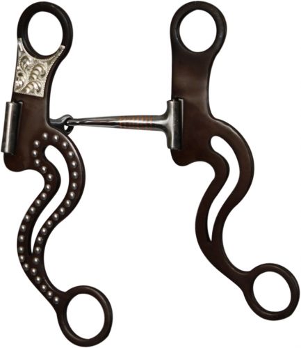 antique brown steel cheek with stainless steel snaffle and copper inlay-antique brown steel cheek with stainless steel snaffle and copper inlay