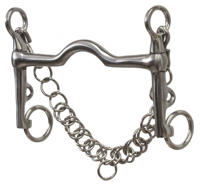5" medium port Weymouth curb bit with curb chain.- 5 medium port Weymouth curb bit with curb chain.