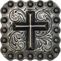 Brushed Nickel Engraved Concho with Raised Cross- Brushed Nickel Engraved Concho with Raised Cross