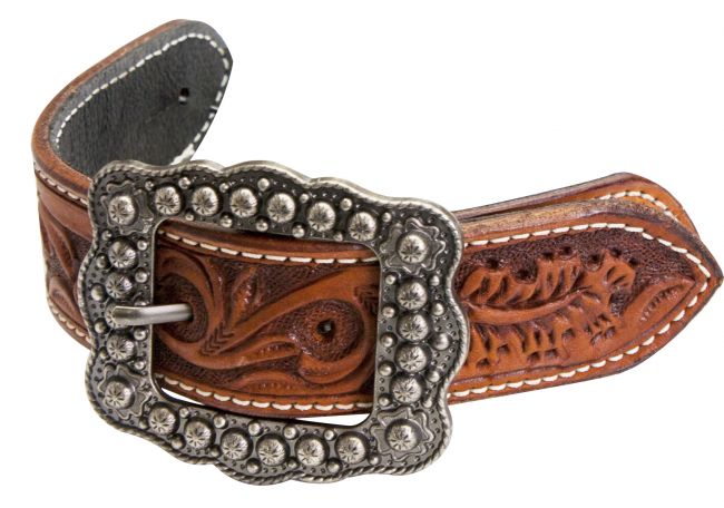 Argentina cow leather floral tooled belt spur straps.-Argentina cow leather floral tooled belt spur straps.