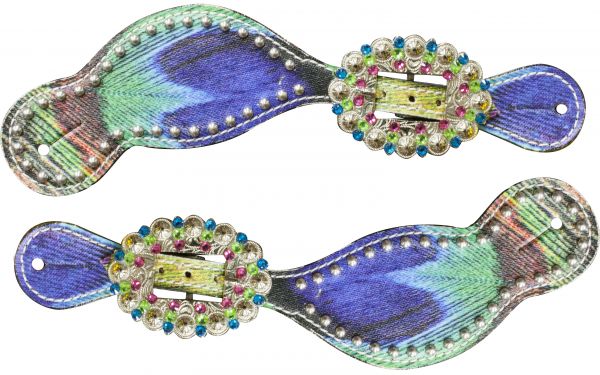 Ladies size peacock print spur straps-Ladies size peacock print spur straps