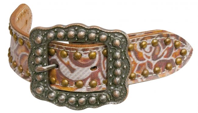 Argentina cow leather filigree print belt spur straps- Argentina cow leather filigree print belt spur straps