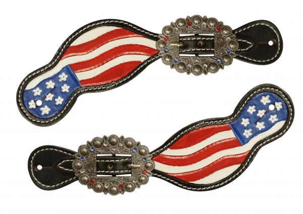 Hand painted American flag spur straps- Hand painted American flag spur straps