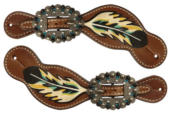 spur straps with hand painted feather-spur straps with hand painted feather