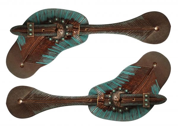 Teal and copper painted feather spur straps-Teal and copper painted feather spur straps