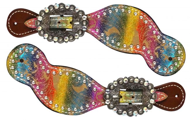 Ladies size metallic rainbow paisley spur straps-Ladies size metallic rainbow paisley spur straps