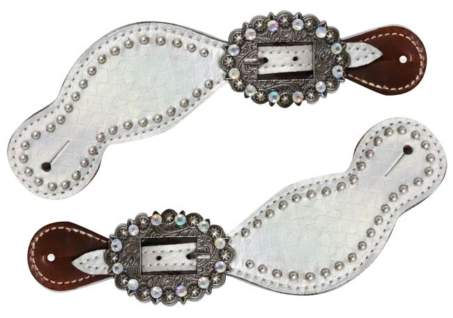 Ladies size metallic silver alligator spur straps-Ladies size metallic silver alligator spur straps