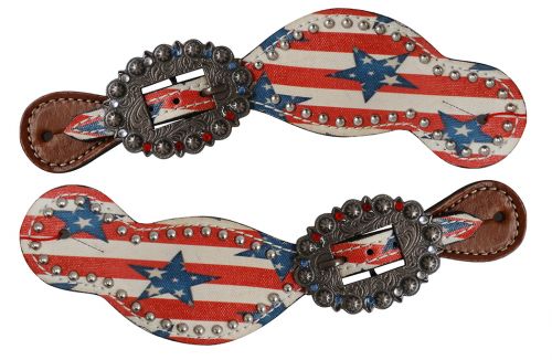 Ladies Size Leather Spur Straps with stars and stripes print-Ladies Size Leather Spur Straps with stars and stripes print