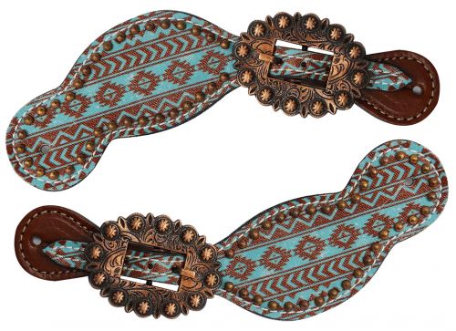 Ladies Size Leather Spur Straps with Navajo diamond print- Ladies Size Leather Spur Straps with Navajo diamond print