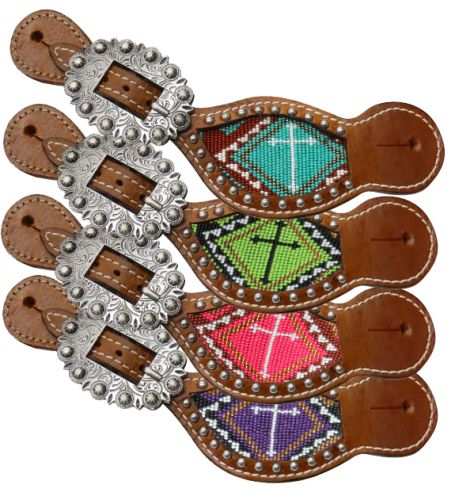 Ladies beaded cross spur straps- Ladies beaded cross spur straps