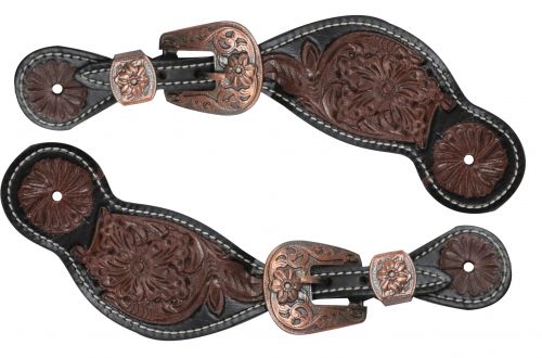 Ladies size floral tooled spur straps- Ladies size floral tooled spur straps