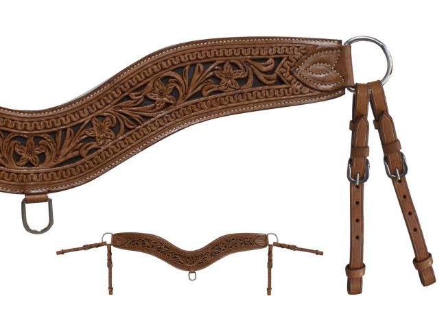 Floral tooled leather tripping collar-Floral tooled leather tripping collar