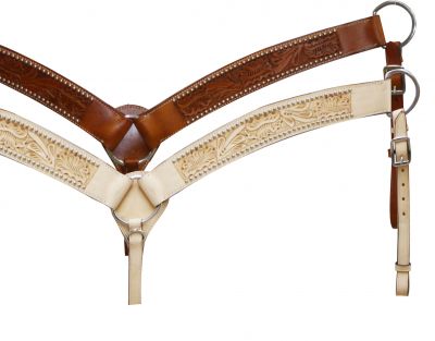 Leather breastcollar has floral tooling-Leather breastcollar has floral tooling