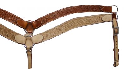 Leather breastcollar has floral and basketweave tooling-Leather breastcollar has floral and basketweave tooling