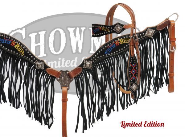 LIMITED EDITION Embroidered " Turn n Burn" fringe headstall and breast collar set-LIMITED EDITION Embroidered Turn n Burn fringe headstall and breast collar set