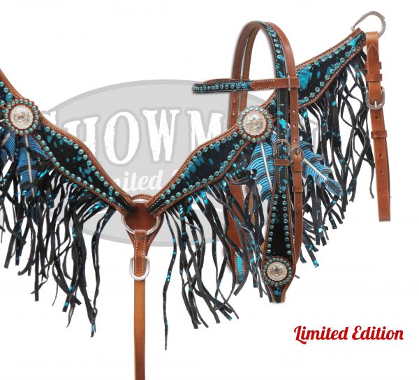 LIMITED EDITION Painted oak leaf fringe headstall and breast collar set- LIMITED EDITION Painted oak leaf fringe headstall and breast collar set