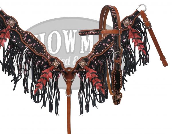 LIMITED EDITION Painted oak leaf fringe headstall and breast collar set- LIMITED EDITION Painted oak leaf fringe headstall and breast collar set