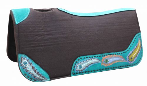 31" x 32" x 1" Brown felt saddle pad with hand painted peacock design-31 x 32 x 1 Brown felt saddle pad with hand painted peacock design