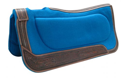 32" x 32" Teal felt built-up pad with basket tooled trim-32 x 32 Teal felt built-up pad with basket tooled trim