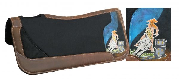 31" x 32" black felt saddle pad with hand painted glitter barrel racer- 31 x 32 black felt saddle pad with hand painted glitter barrel racer