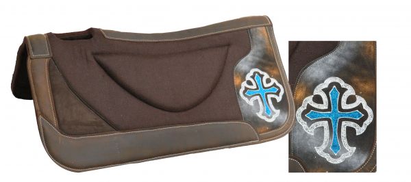 31" x 32" brown felt saddle pad with hand painted glitter cross-31 x 32 brown felt saddle pad with hand painted glitter cross