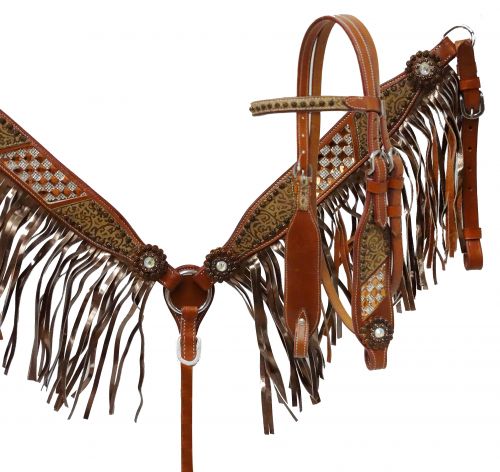 Bronze fringe headstall and breast collar-Bronze fringe headstall and breast collar
