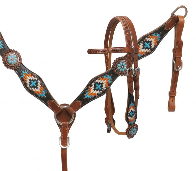 Navajo embroidered headstall and breast collar set-Navajo embroidered headstall and breast collar set