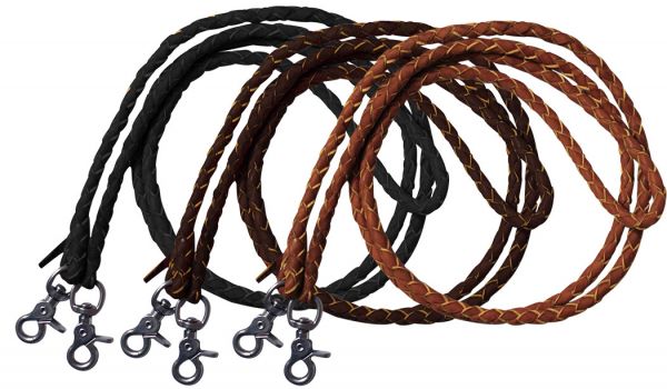 One piece leather braided roping reins with scissor snap ends. 7 ft long-One piece leather braided roping reins with scissor snap ends. 7 ft long