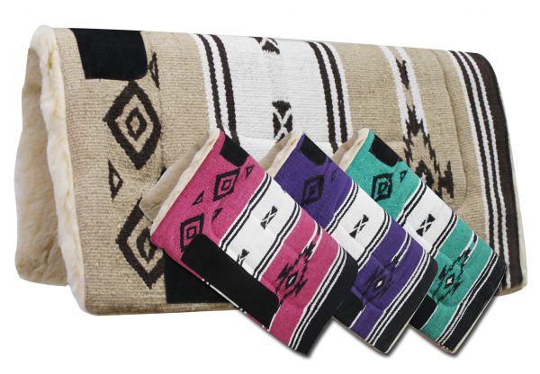 32" x 32" Woven Acrylic Top Saddle Pad with Navajo Design and Kodel Fleece Bottom-32 x 32 Woven Acrylic Top Saddle Pad with Navajo Design and Kodel Fleece Bottom