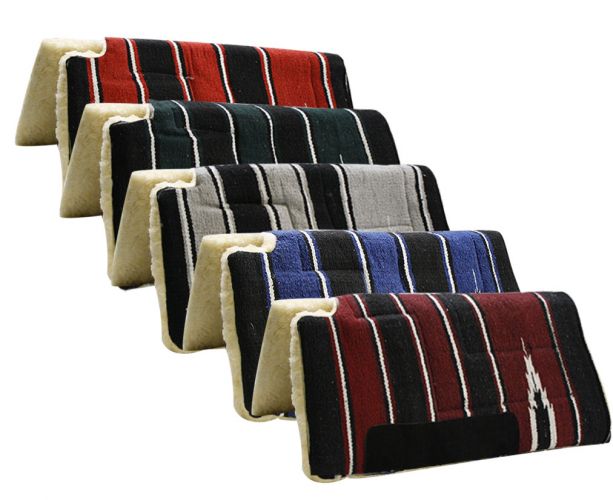 30" x 30" Economy Style Navajo built up cutback saddle pad with fleece bottom and suede wear leathers- 30 x 30 Economy Style Navajo built up cutback saddle pad with fleece bottom and suede wear leathers