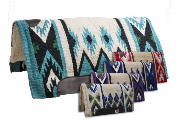 36" x 34" 100% Wool Top Cutter Style Saddle Pad with Kodel Fleece Bottom and Top Grain Leather Wear Leathers- 36 x 34 100% Wool Top Cutter Style Saddle Pad with Kodel Fleece Bottom and Top Grain Leather Wear Leathers