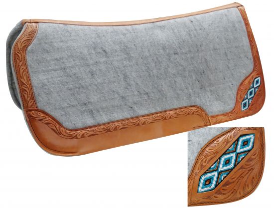 32" x 32" Contoured felt bottom saddle pad with beaded inlay- 32 x 32 Contoured felt bottom saddle pad with beaded inlay