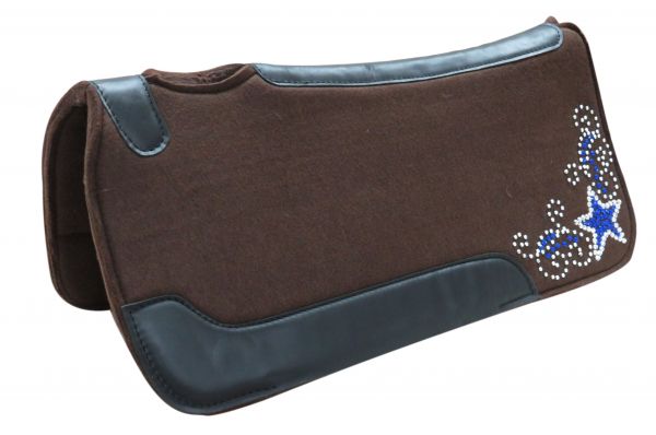 31" X 31" x 1" Brown felt saddle pad with crystal rhinestone star design-31 X 31 x 1 Brown felt saddle pad with crystal rhinestone star design