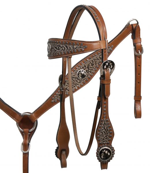 Filigree overlay headstall and breast collar set with cross guns conchos- Filigree overlay headstall and breast collar set with cross guns conchos