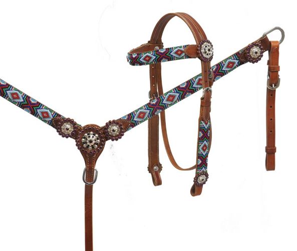 Beaded headstall and breast collar set-Beaded headstall and breast collar set