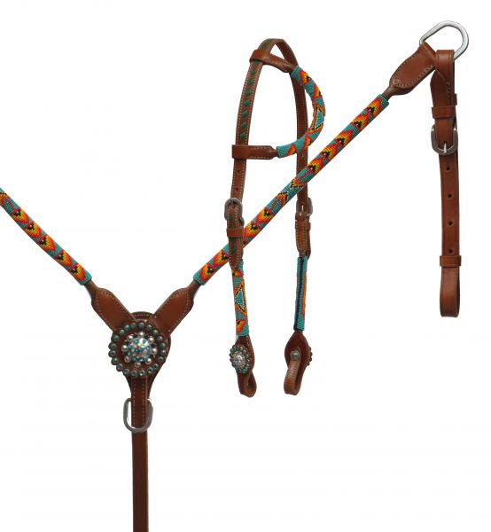 Round beaded overlay headstall and breast collar set- Round beaded overlay headstall and breast collar set