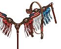 Painted American Flag headstall and breast collar set with fringe