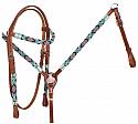 Turquoise and Red Beaded headstall and breast collar set