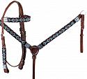 Teal and Red Navajo Beaded headstall and breast collar set