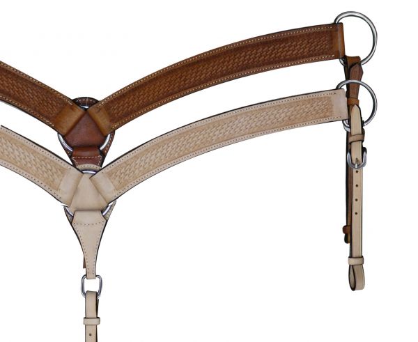 Double stitched leather breast collar with basketweave tooling- Double stitched leather breast collar with basketweave tooling