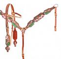 Showman ® White and Pink Sunflower and Cactus Brow Band headstall and breast collar set.