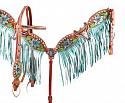 Hand Painted Steer Skull and Cactus Headstall and Breast collar Set