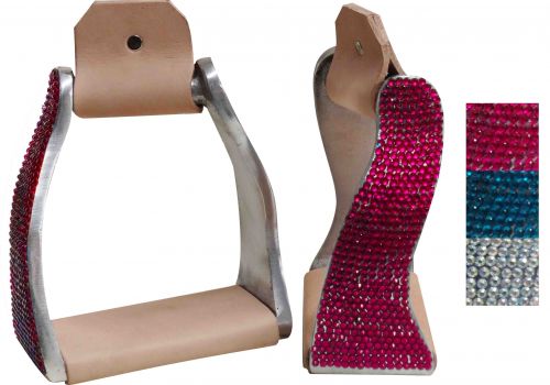 Lightweight twisted angled aluminum stirrups with crystal rhinestones- Lightweight twisted angled aluminum stirrups with crystal rhinestones
