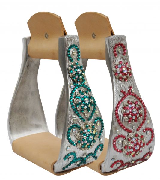Wide aluminum crystal rhinestone stirrups with crystal rhinestone conchos-Wide aluminum crystal rhinestone stirrups with crystal rhinestone conchos