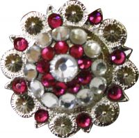 Silver concho with pink and clear crystal rhinestones-Silver concho with pink and clear crystal rhinestones