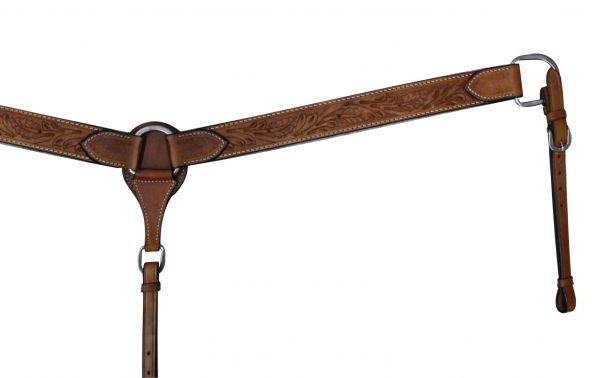 Double Stitched Leather Breastcollar with floral tooling.- Double Stitched Leather Breastcollar with floral tooling.