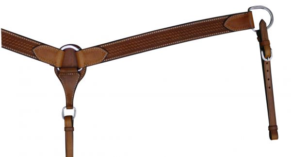 Double Stitched Leather Breast Collar with Basket Weave Tooling-Double Stitched Leather Breast Collar with Basket Weave Tooling