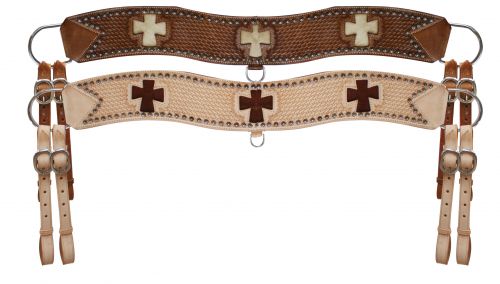 leather tripping collar with hair on cowhide cross- leather tripping collar with hair on cowhide cross